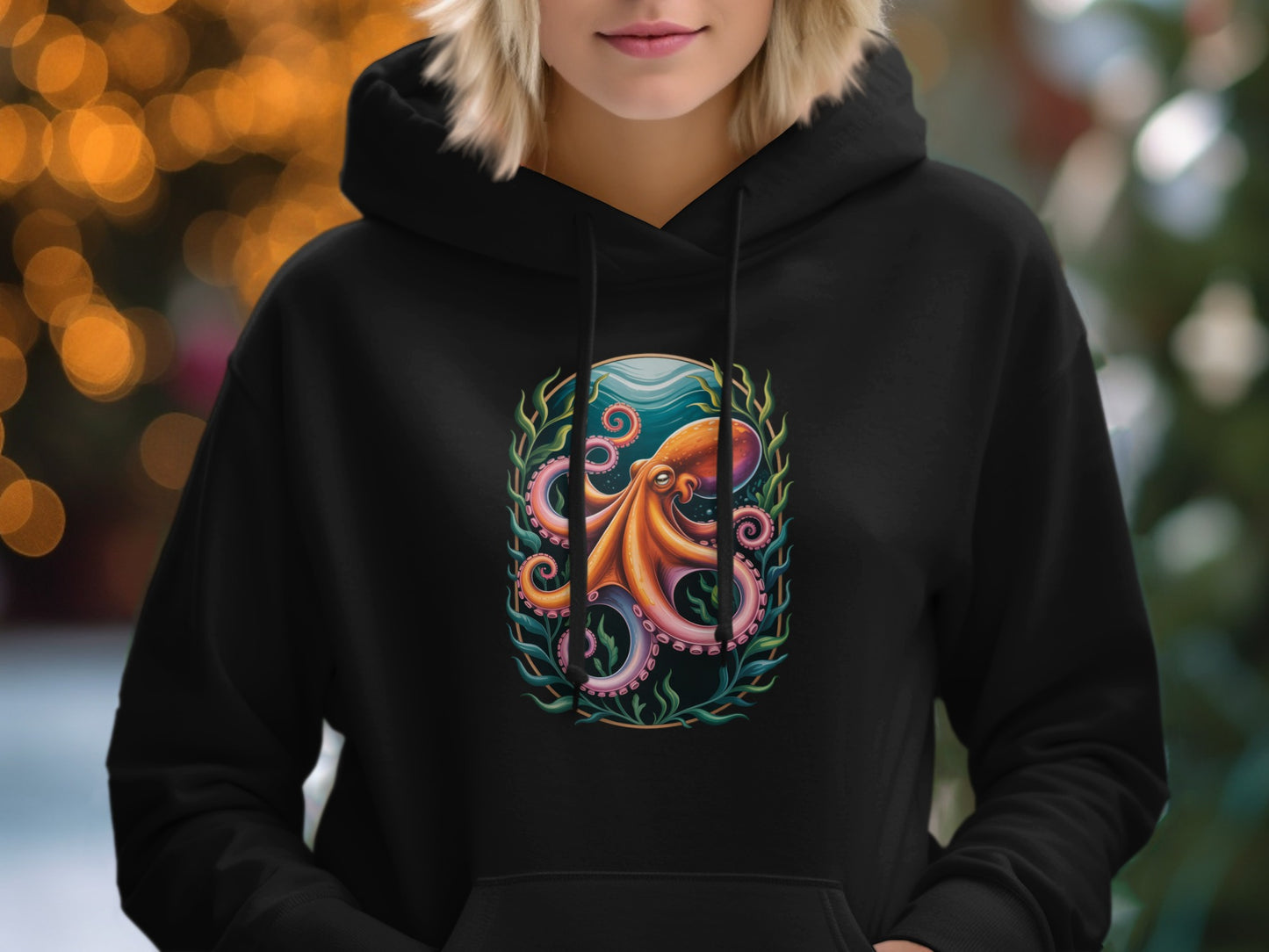 Vibrant Octopus Design Artwork Black Hoodie product