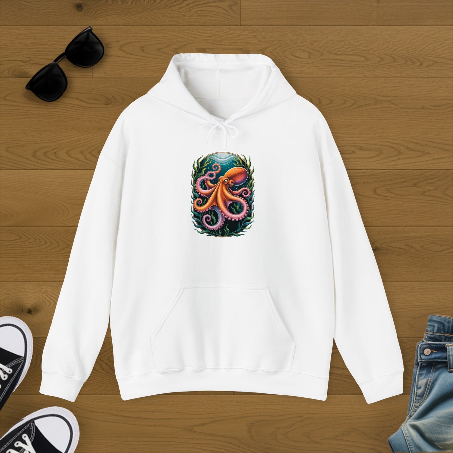 Colorful Octopus Design White Graphic Hoodie product
